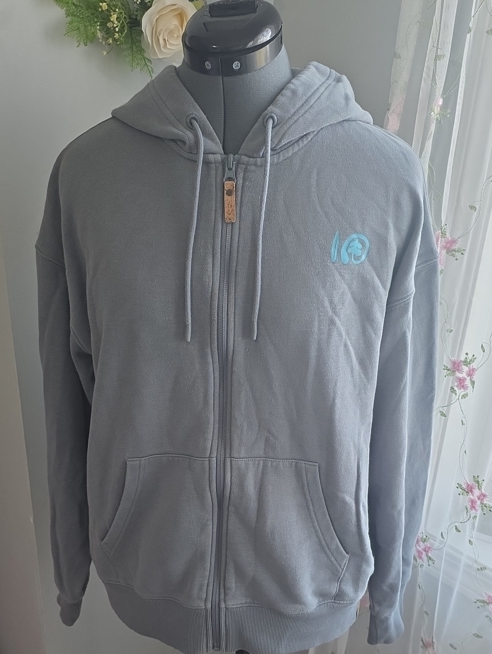 Womens Ten Tree Gray Zip-Up Hoodie with Light Blue Logo